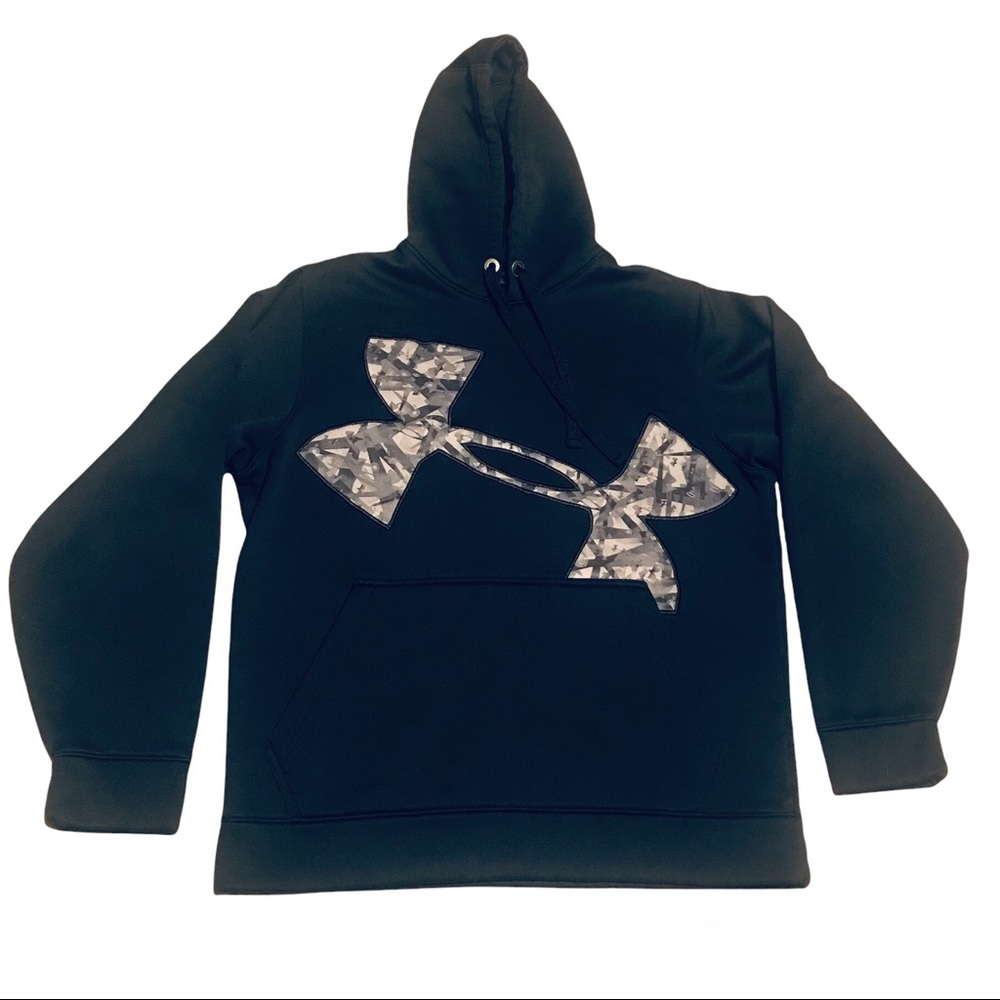 Under Armour Adult Medium Loose Fit Hoodie Sweatshirt Black Camo Logo